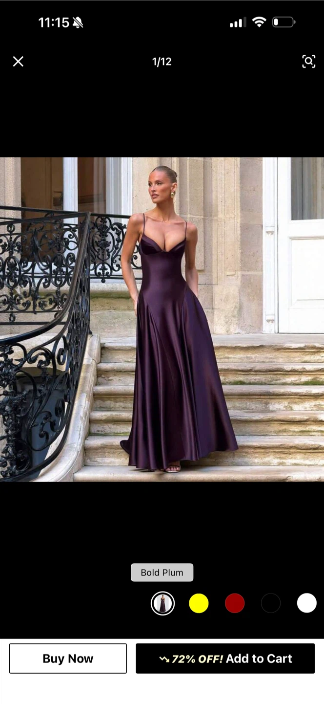 Glossy Satin Long Evening Dress in Bold Plum - photo 2