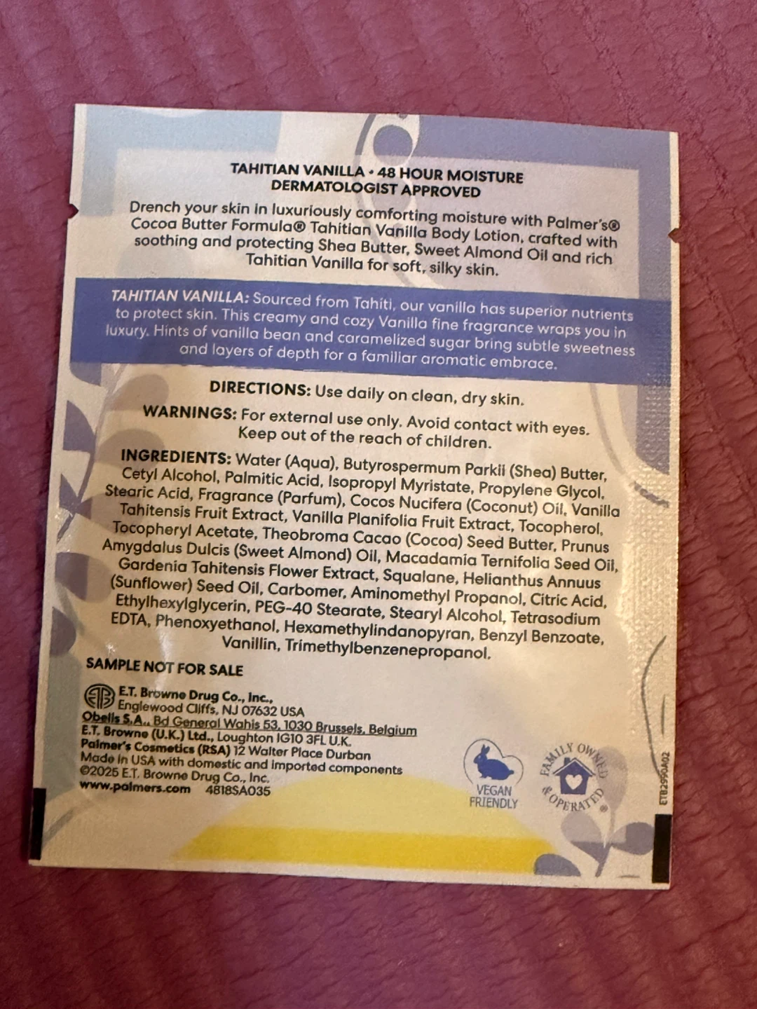 NEW✨8 Palmer's Tahitian Vanilla Body Lotion Samples - photo 3