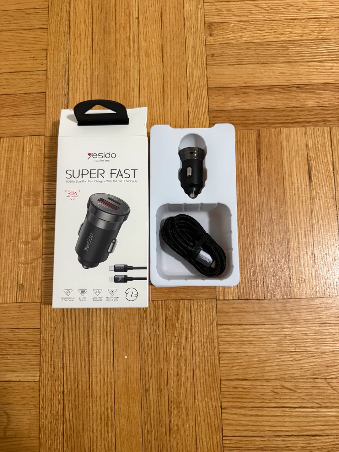 30 watts Super Fast Car Charger Set Yesido Y73 Dual USBA + C