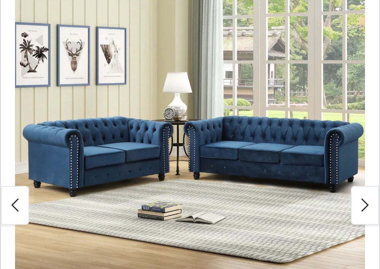 Blue Velvet Chesterfield Sofa Set