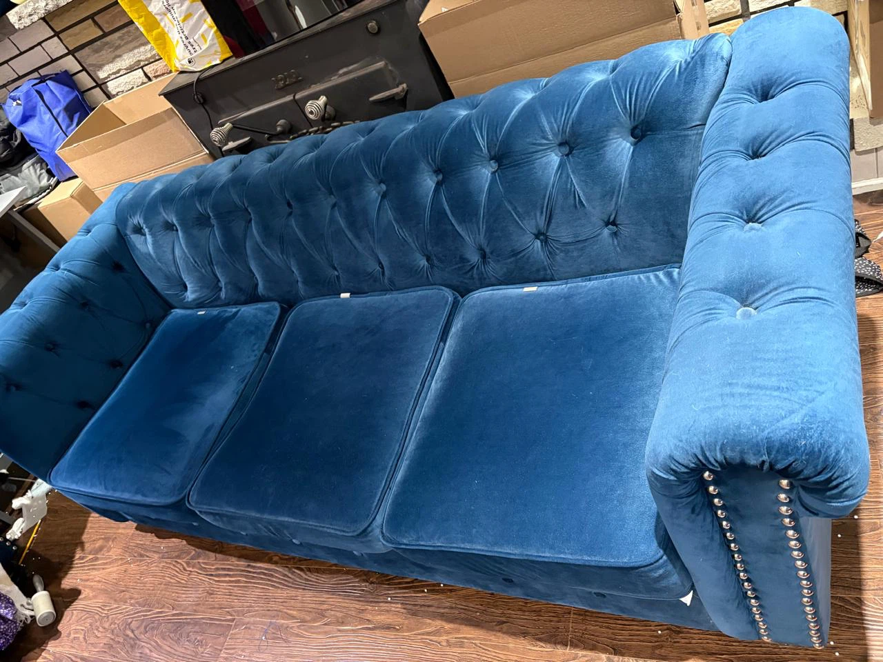 Blue Velvet Chesterfield Sofa Set - photo 2
