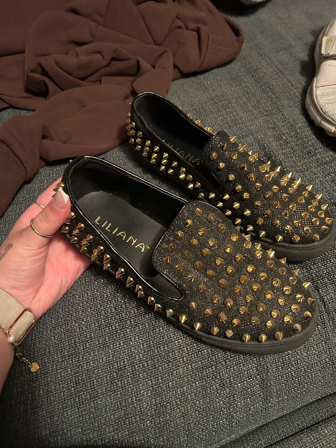 Liliana Black Glitter Studded Slip-on Shoes #freecycle