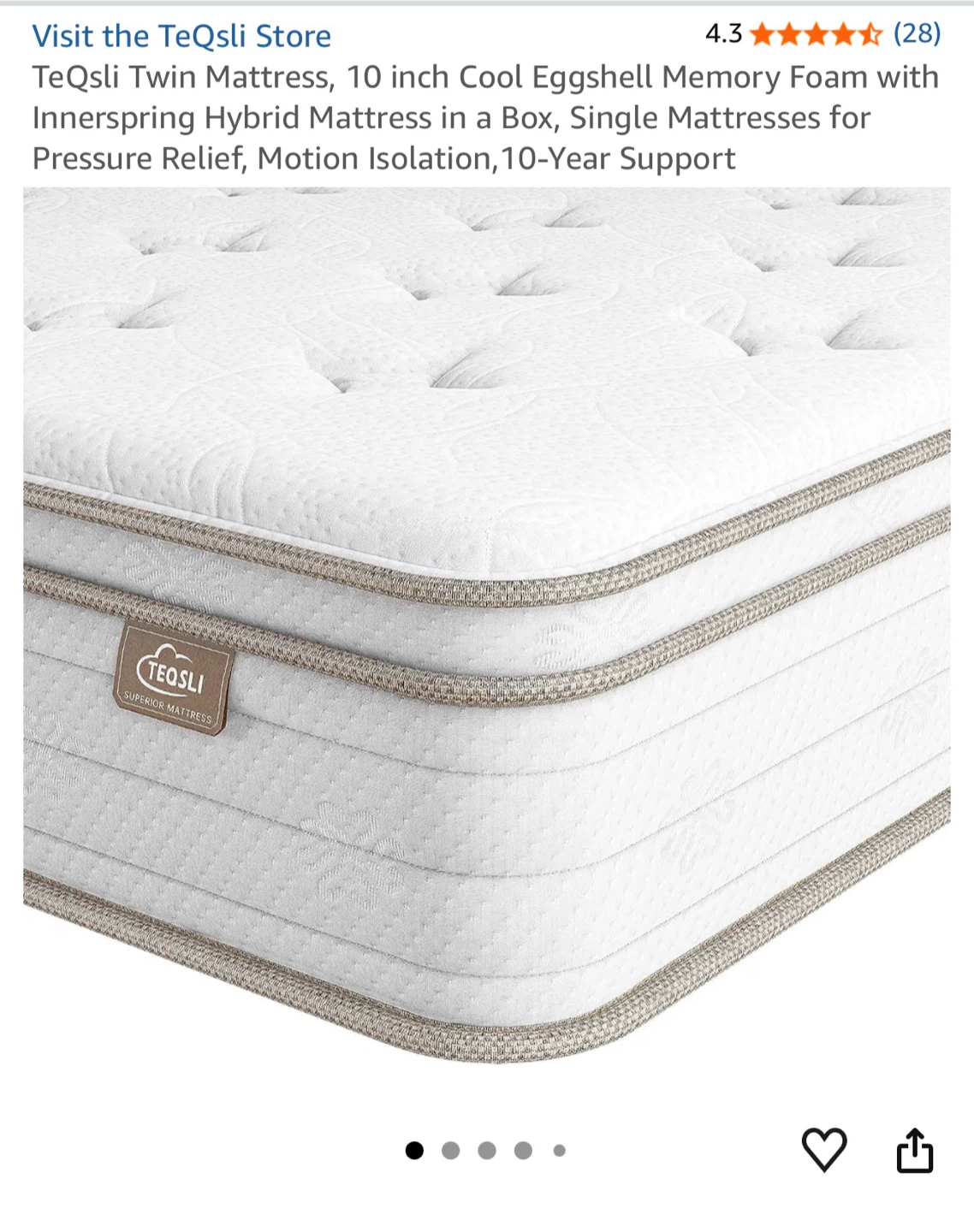 TeQsli Twin 10 inch Hybrid Mattress