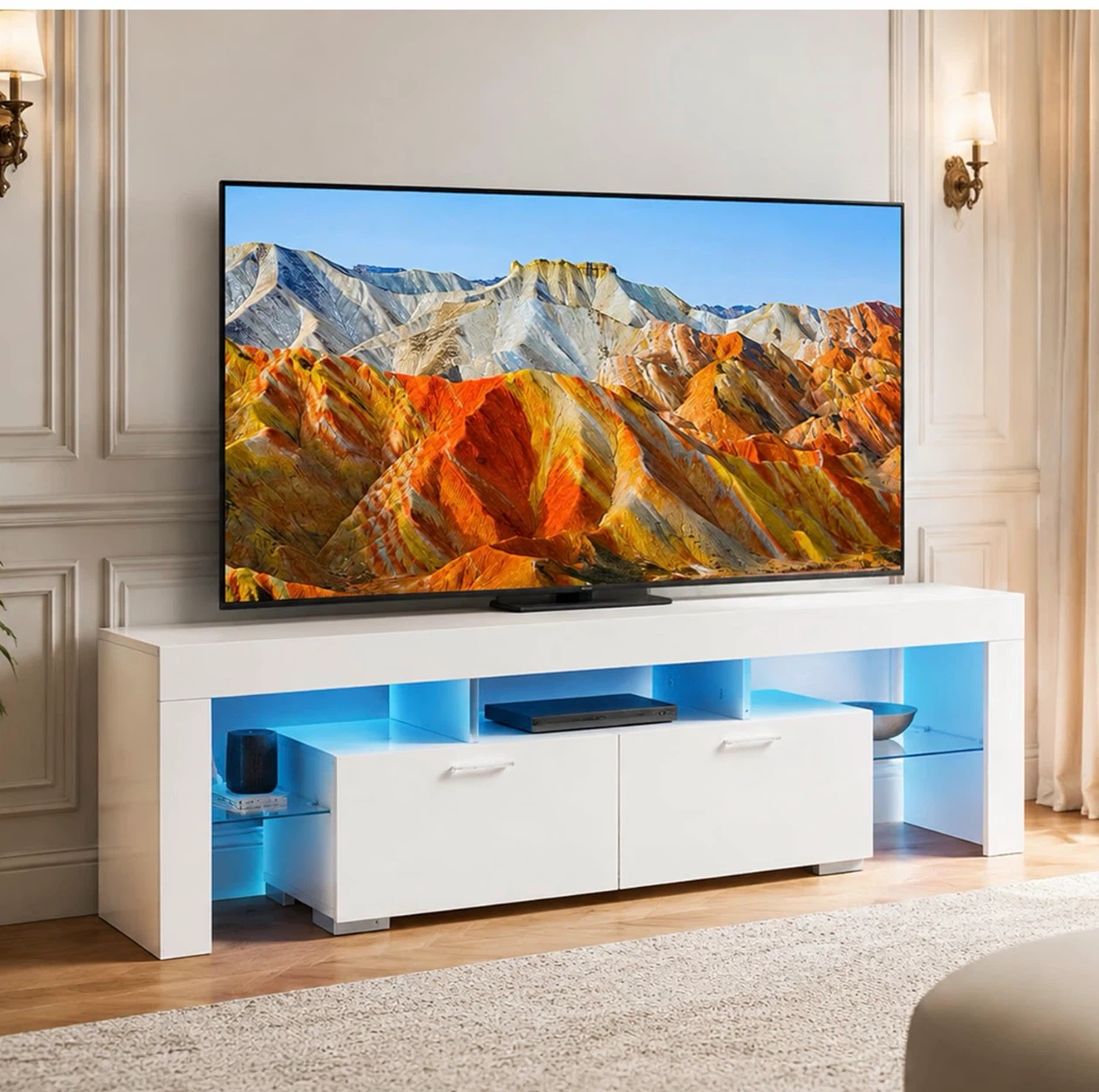 Modern LED White TV Stand - photo 2