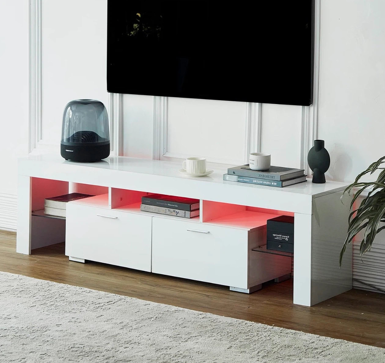 Modern LED White TV Stand - photo 4