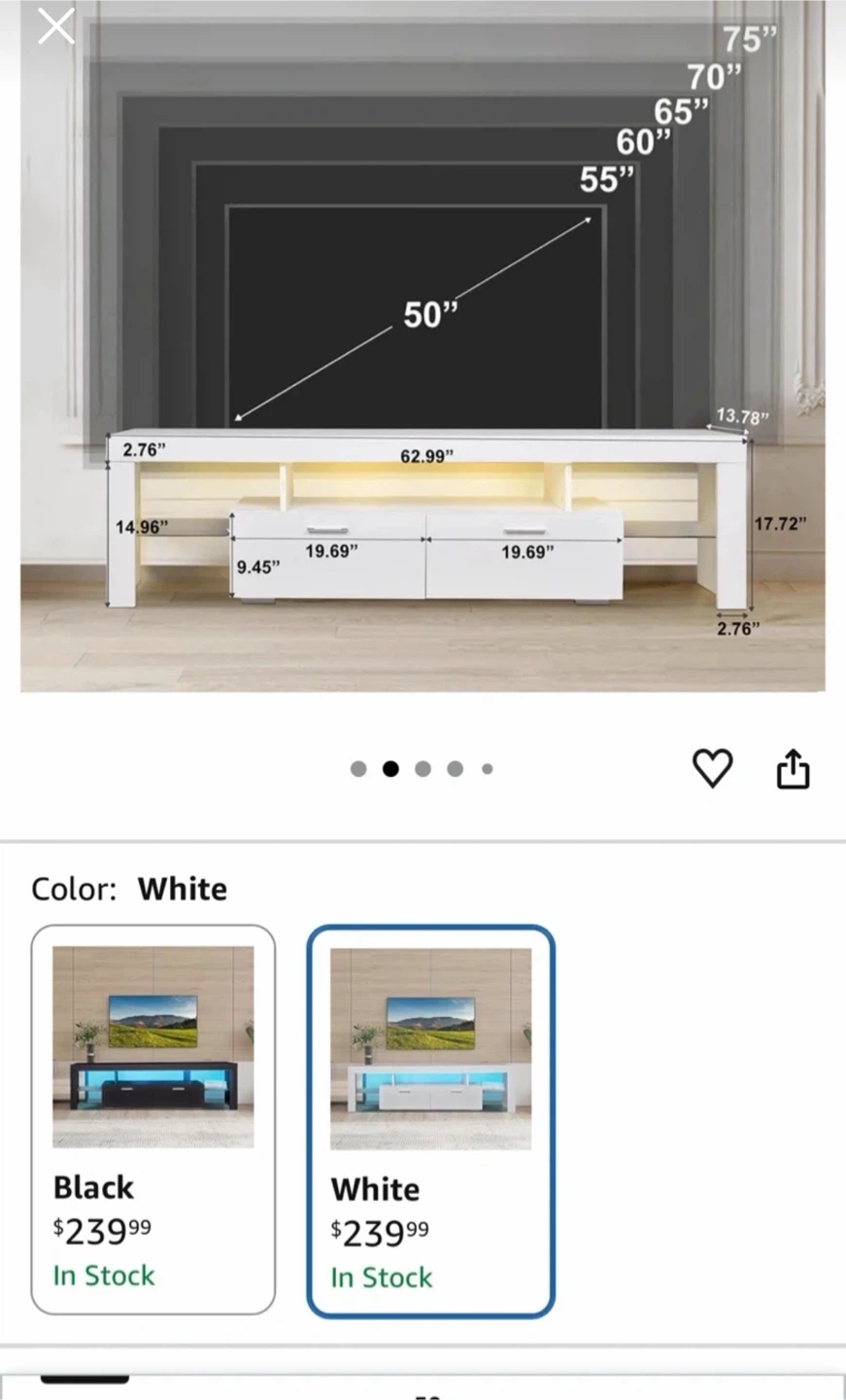 Modern LED White TV Stand - photo 5