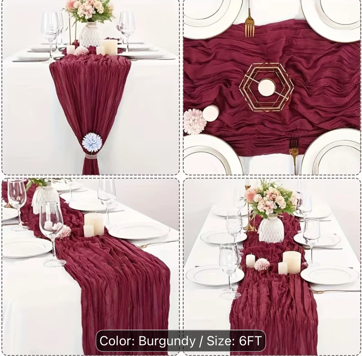 10 Pack Burgundy Gauze Table Runners - photo 2