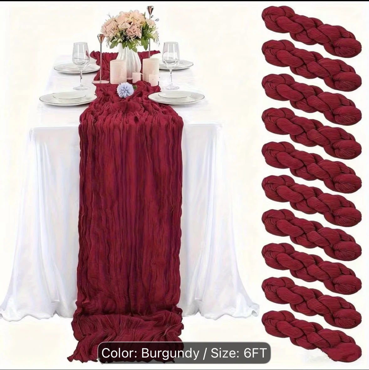 10 Pack Burgundy Gauze Table Runners - photo 3