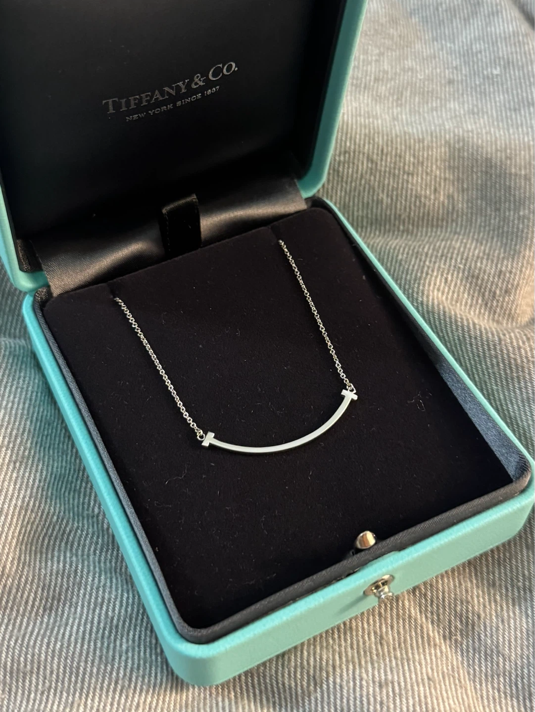 Tiffany & Co White Gold Smile Necklace with Tiffany Blue Box - photo 2