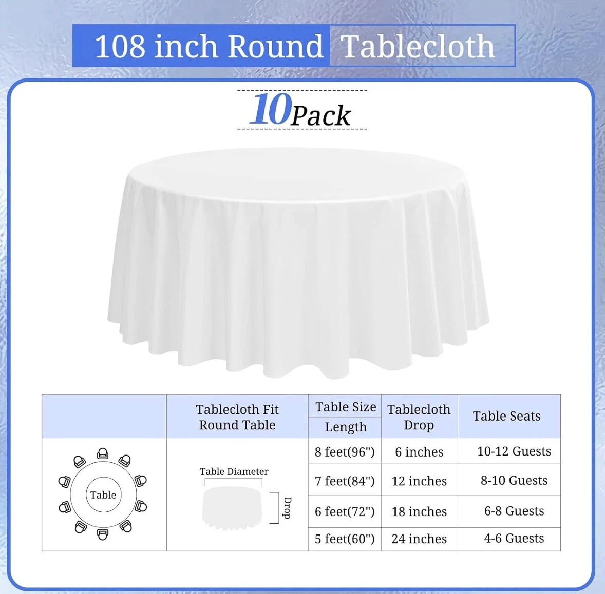 10-Pack 108-inch Round White Tablecloths