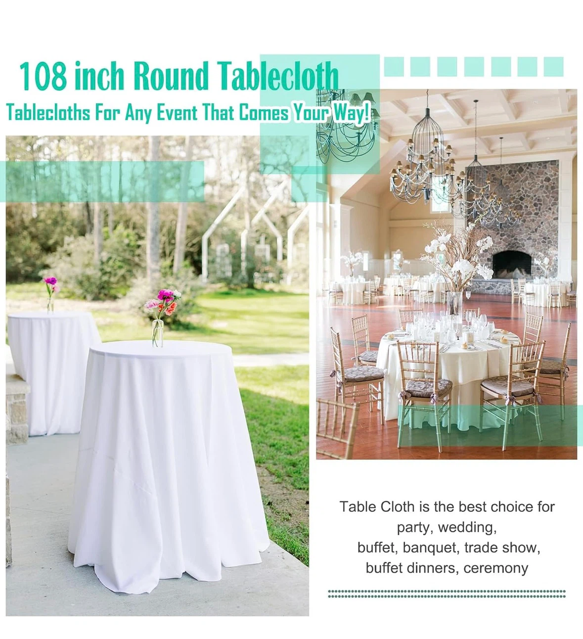 10-Pack 108-inch Round White Tablecloths - photo 4
