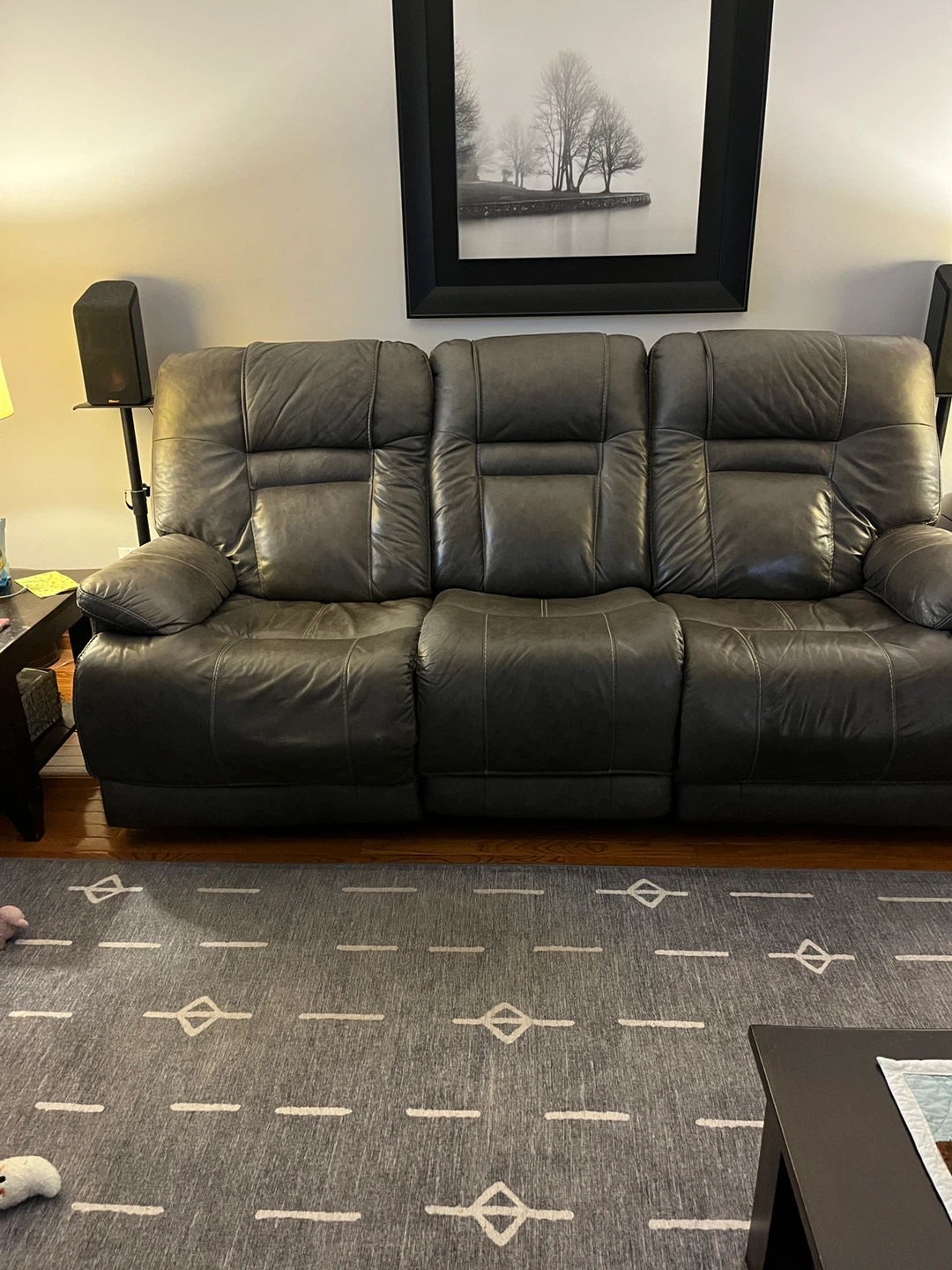 Dark Grey Leather Power Reclining Sofa Set