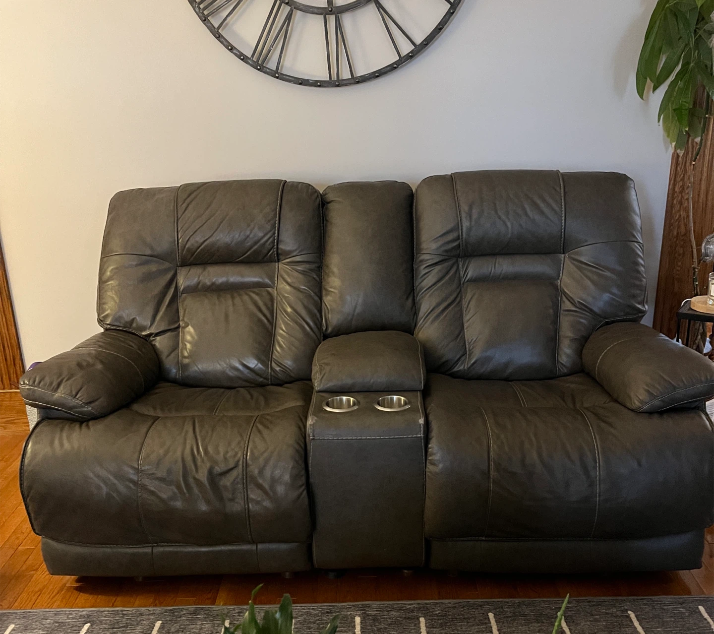 Dark Grey Leather Power Reclining Sofa Set - photo 2
