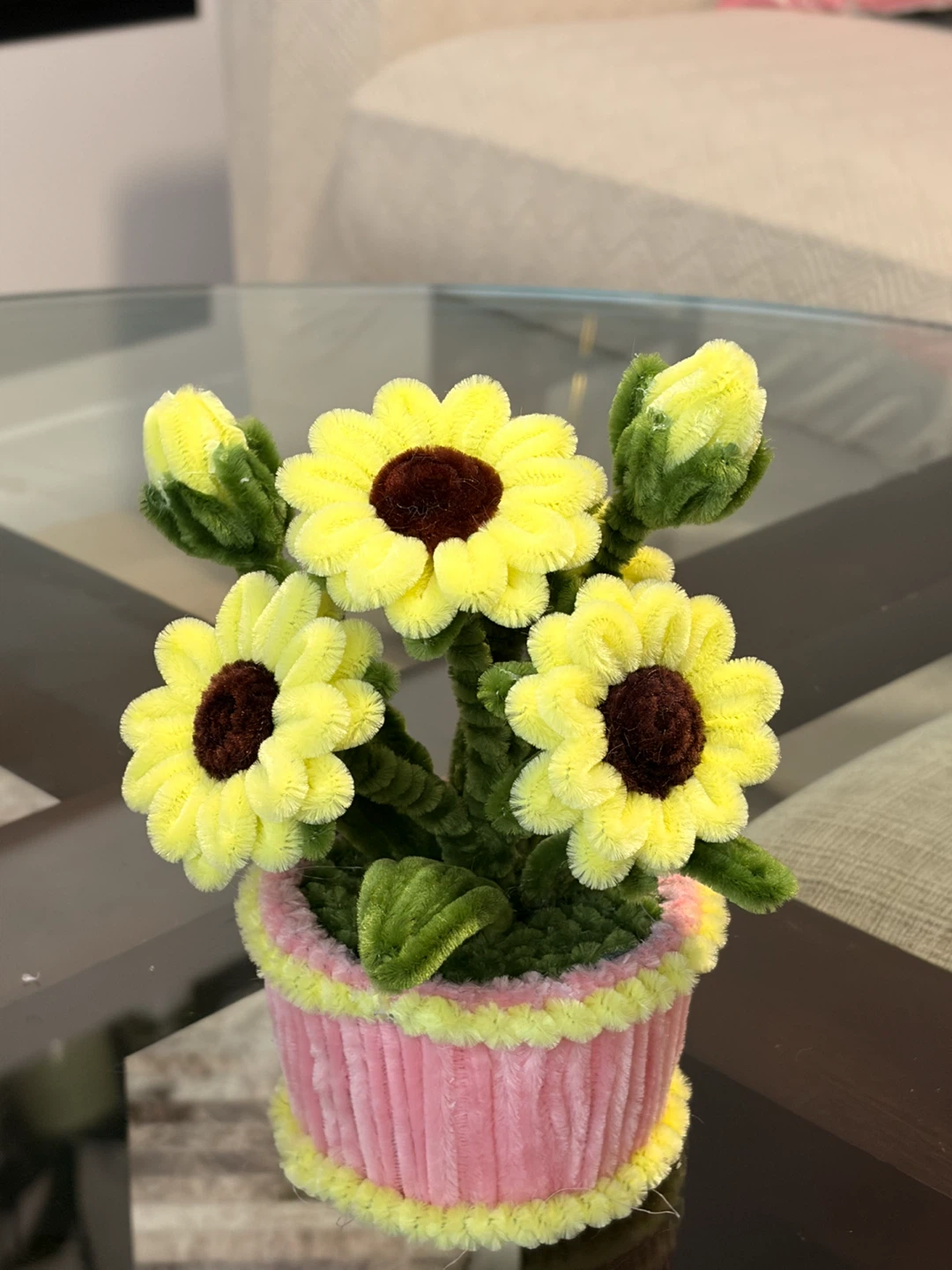 Handmade pipe cleaner sunflower plant