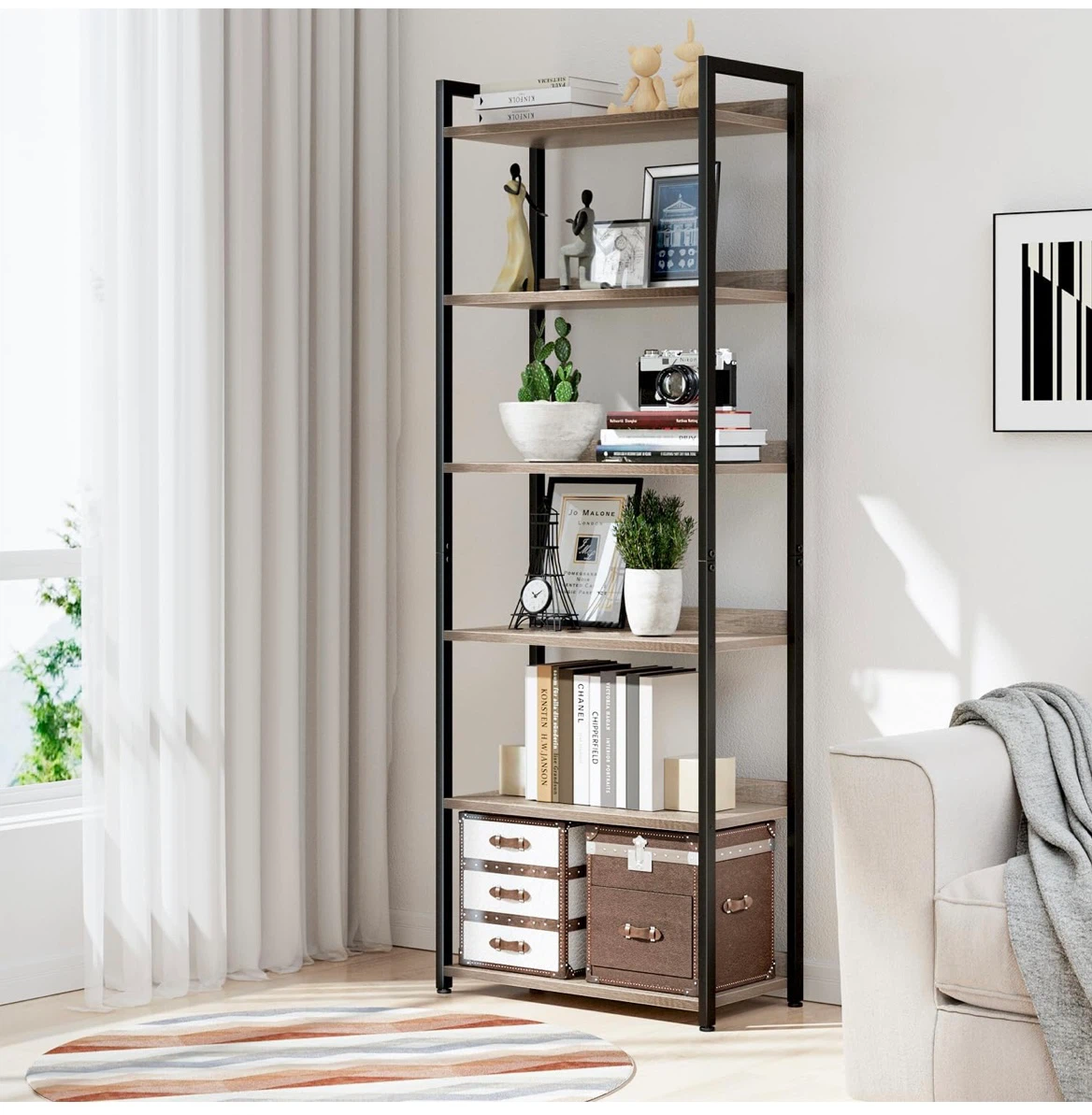 5-Tier Industrial Bookshelf with Adjustable Feet - photo 2