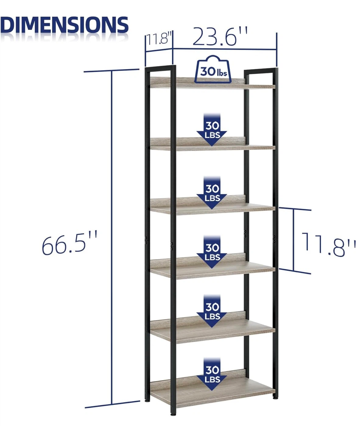 5-Tier Industrial Bookshelf with Adjustable Feet - photo 3