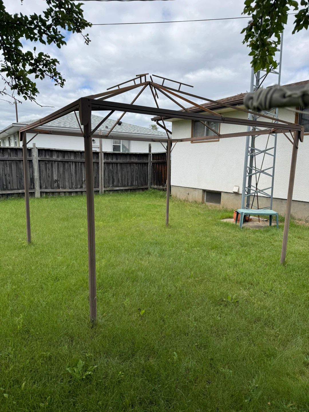 Metal Gazebo with Side Screens and Panels and a New Top (Beige)