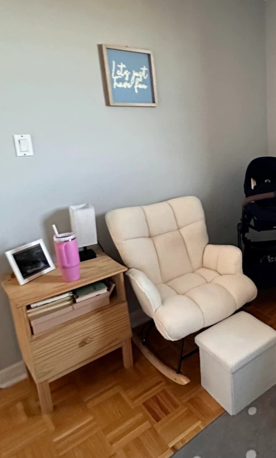 Cream Tufted Nursery Rocking Chair with Ottoman