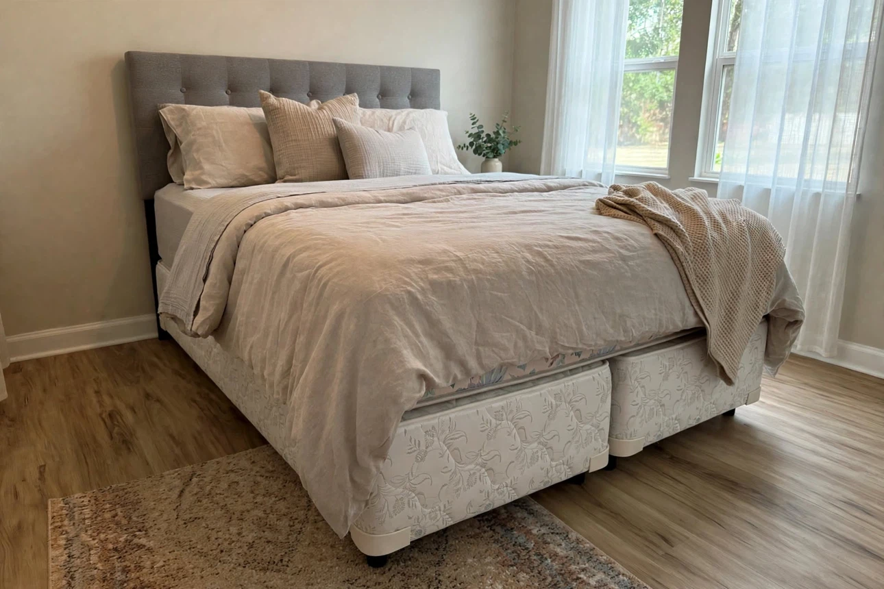 KING SIZE Bed Set - Grey Headboard, Box Spring, Frame & Mattress - photo 3