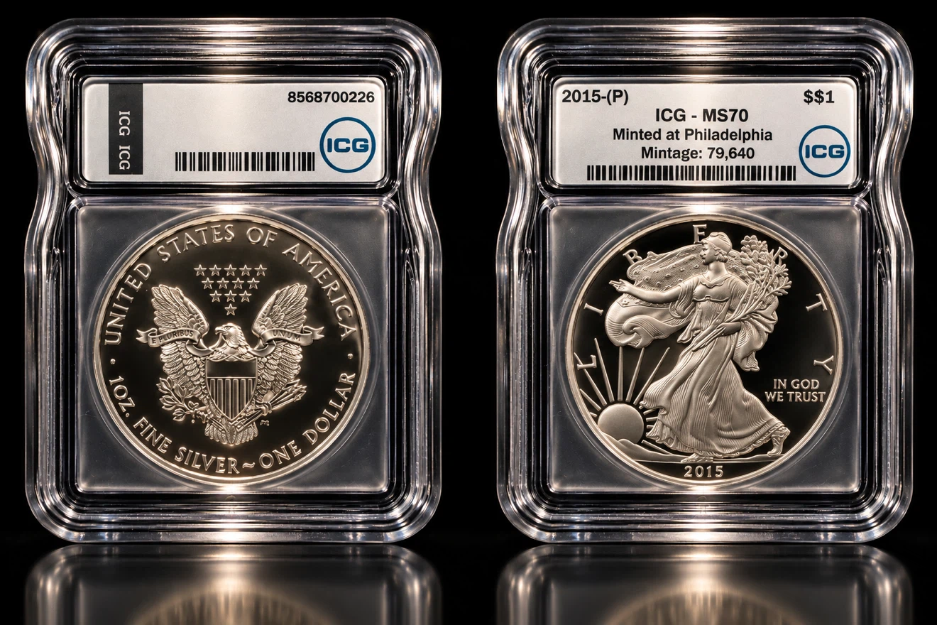 Ultra Rare 2015 P American Silver Eagle Coin ICG MS70