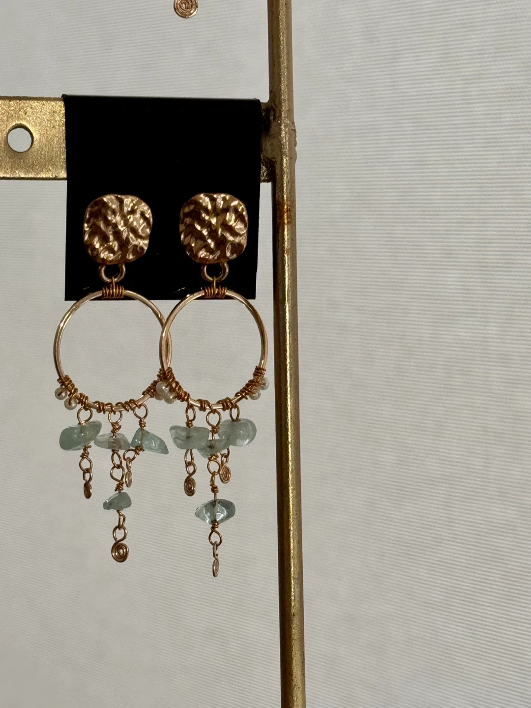 Gold-Tone Hammered Hoop Earrings with Aquamarine
