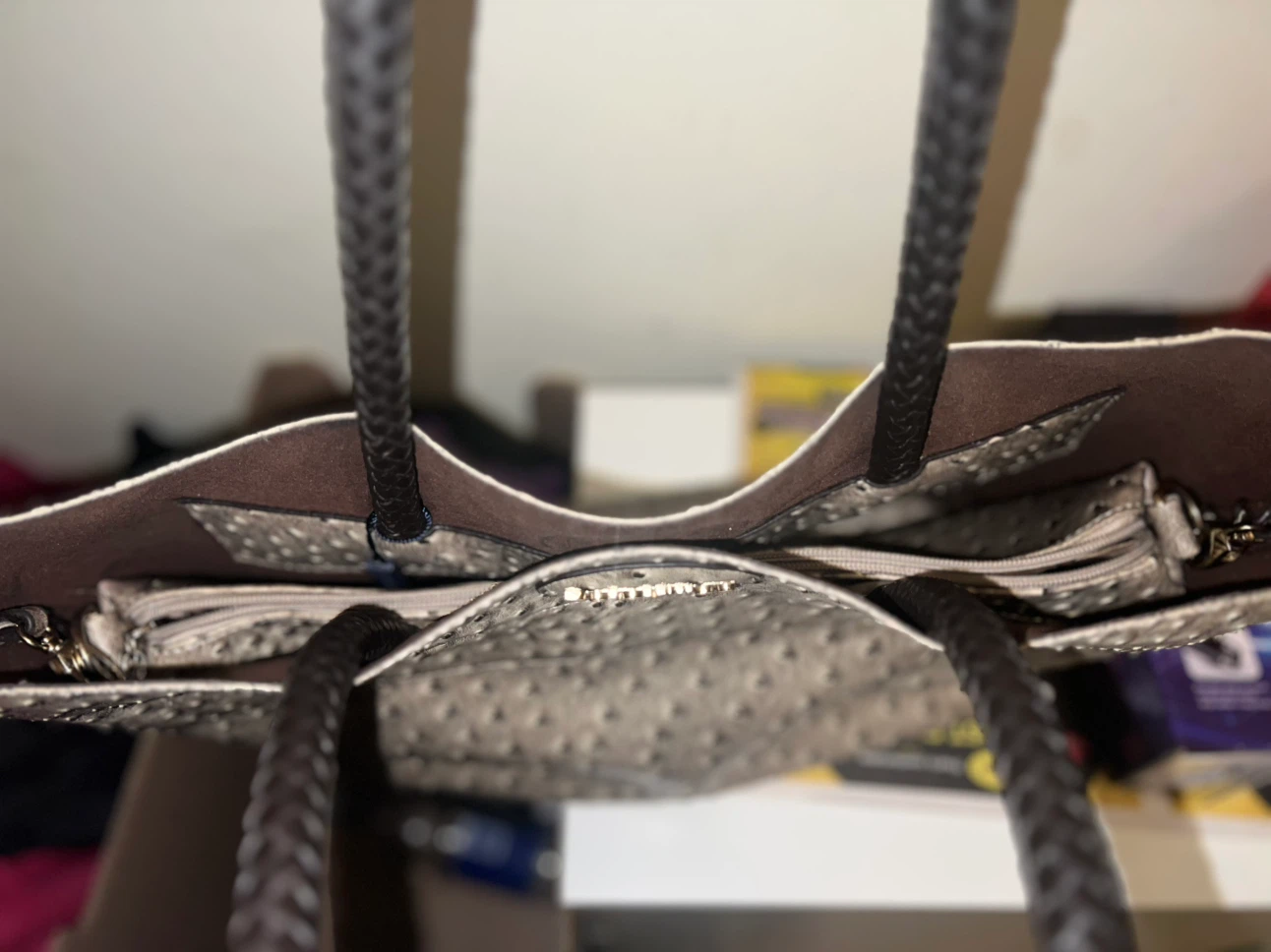 Brahmin Grey Ostrich Embossed Tote Bag - photo 3