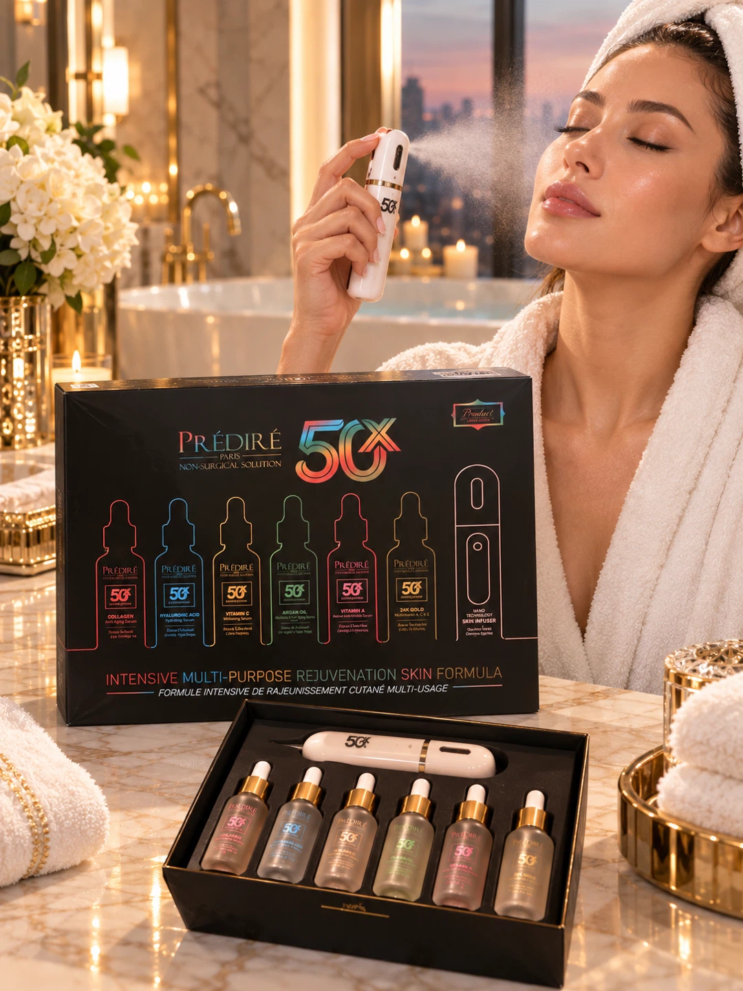 NEW Sealed Prédiré Paris 50X Luxury Serum Set + Skin Infuser