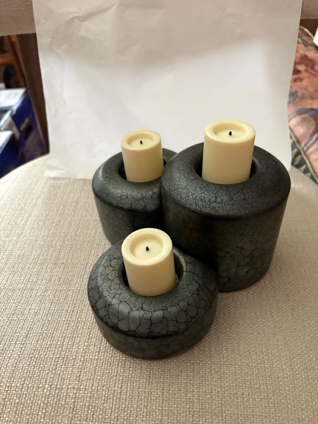 Set of 3 Textured Ceramic Candle Holders