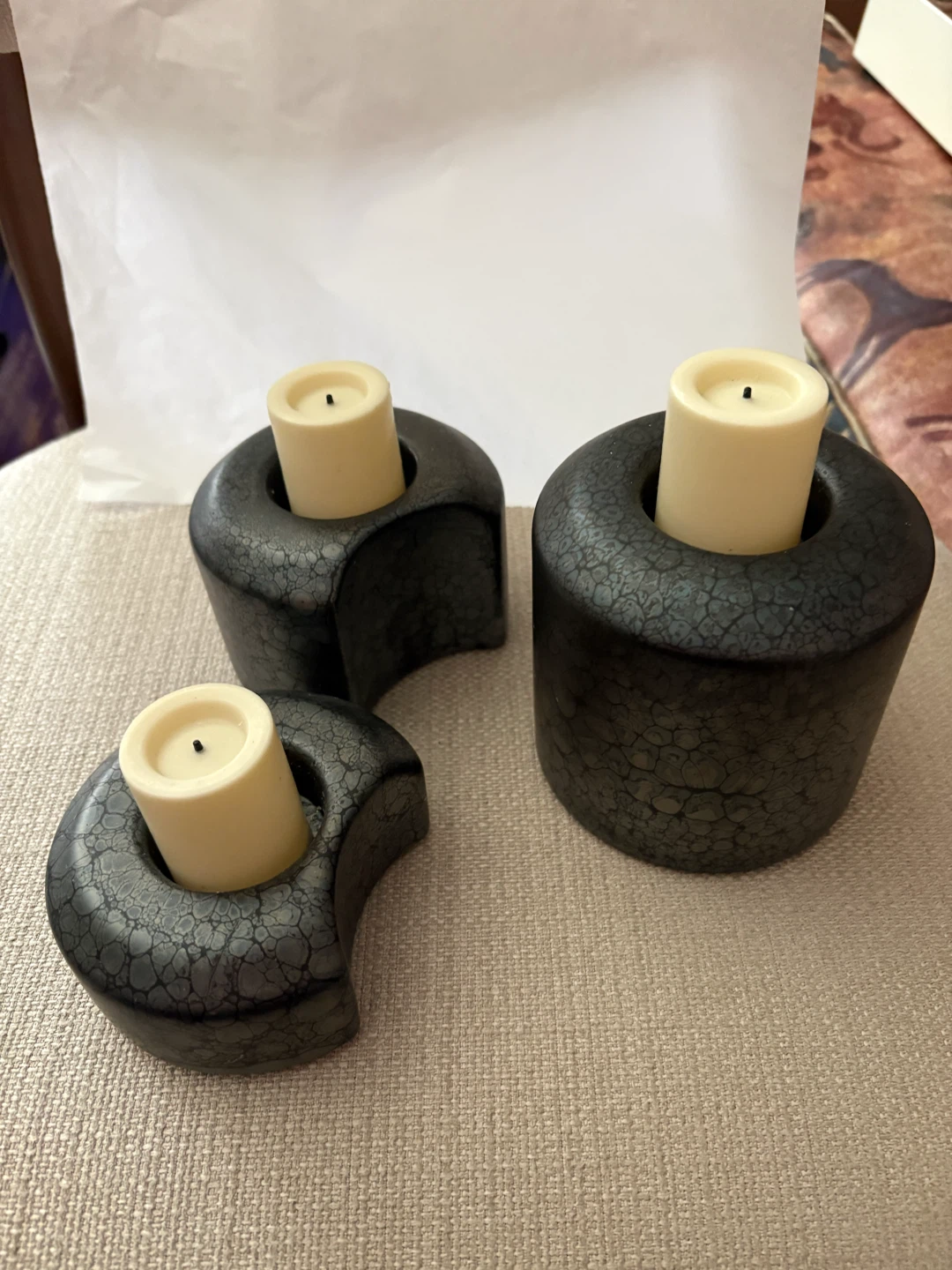 Set of 3 Textured Ceramic Candle Holders - photo 2
