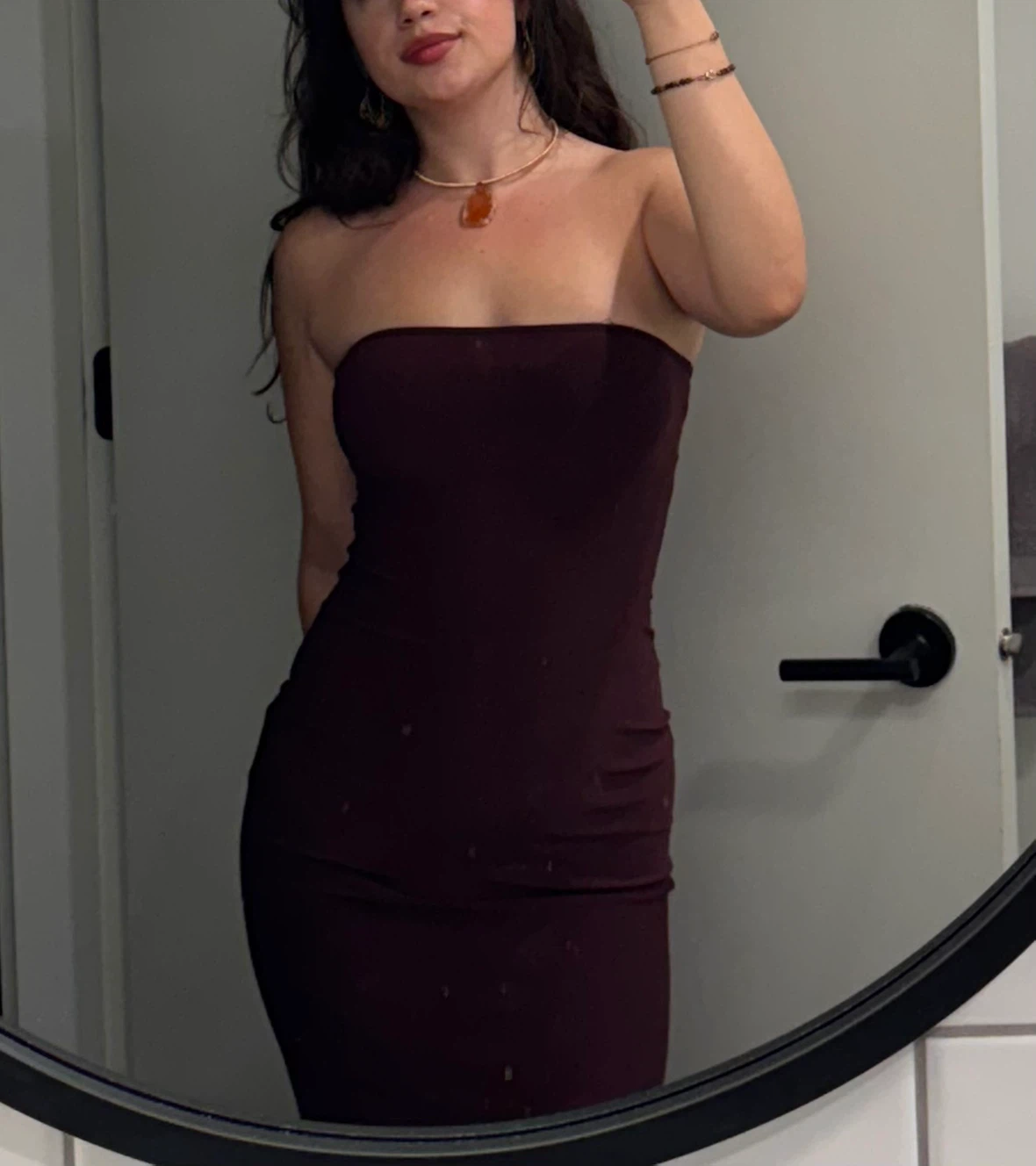 Dark Burgundy Strapless Maxi Dress Pull and Bear - photo 3