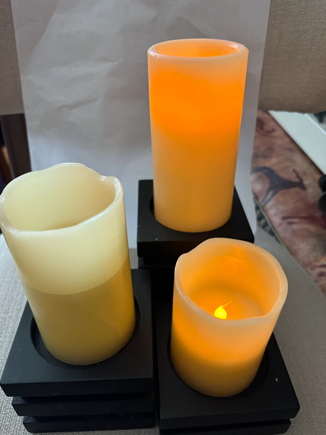 Set of 3 LED Pillar Candles with Black Bases