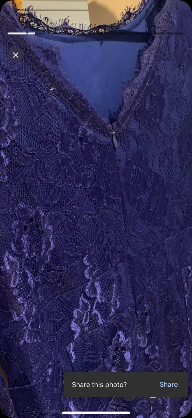 Navy Blue Lace Long-Sleeved Dress - photo 2