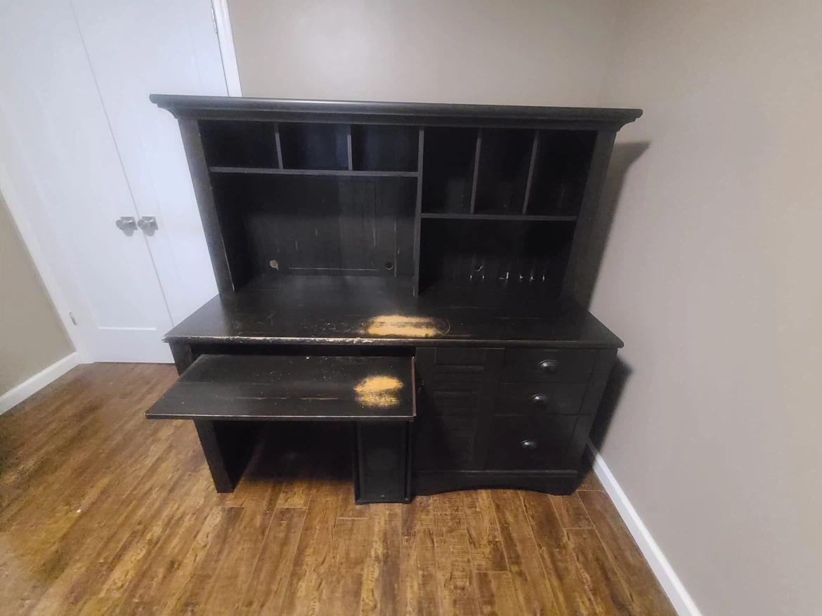 Black desk with hutch