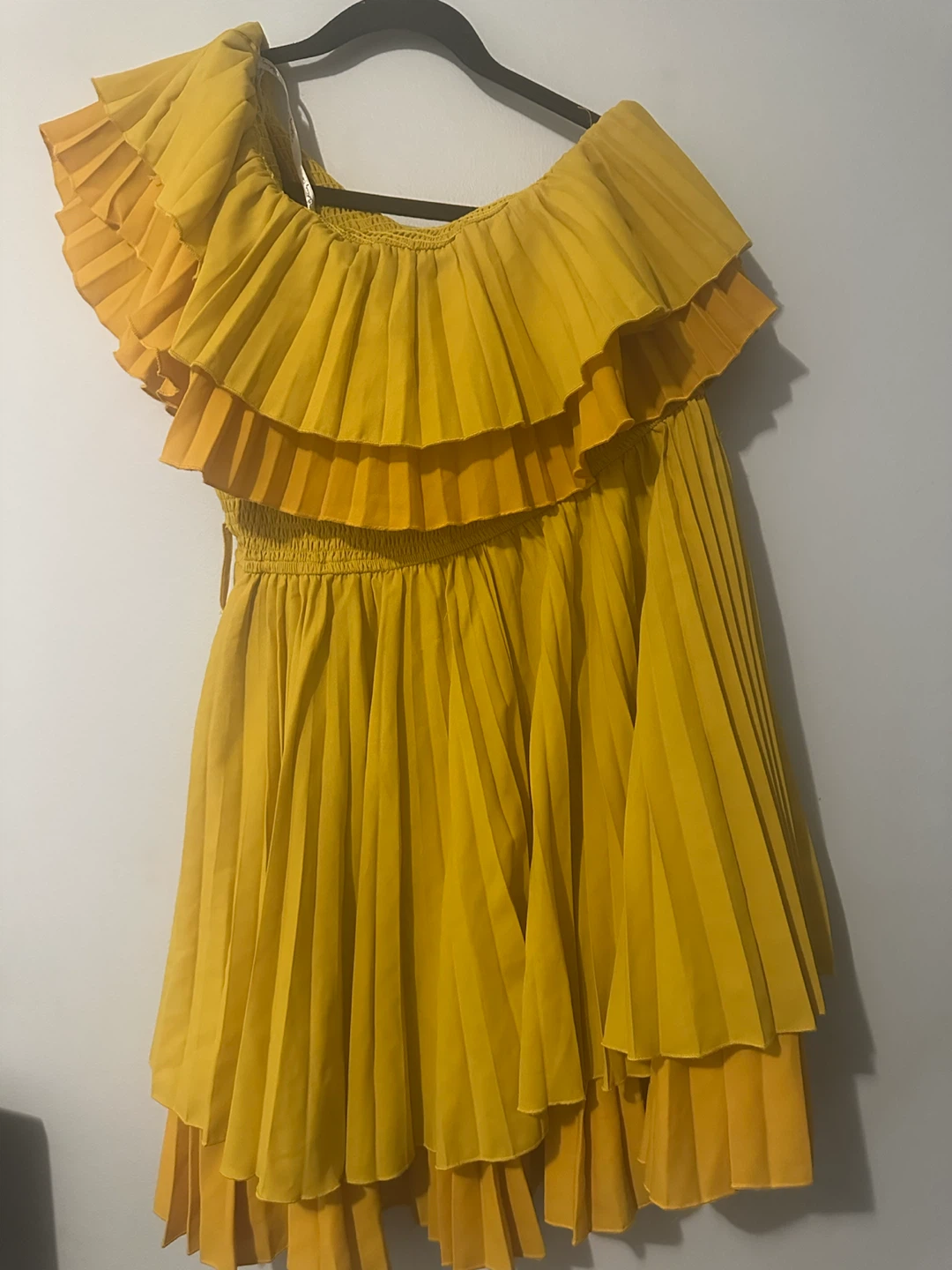 Yellow Pleated Off-Shoulder Dress - photo 2