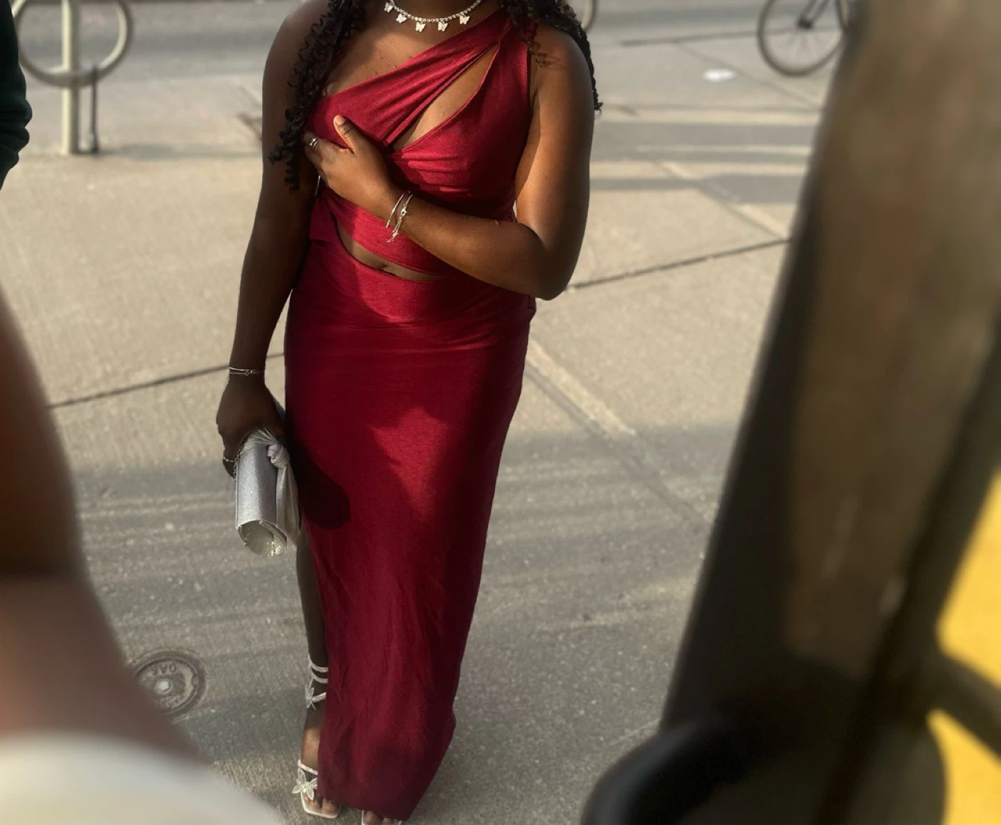 Burgundy one-shoulder cutout maxi dress - photo 3