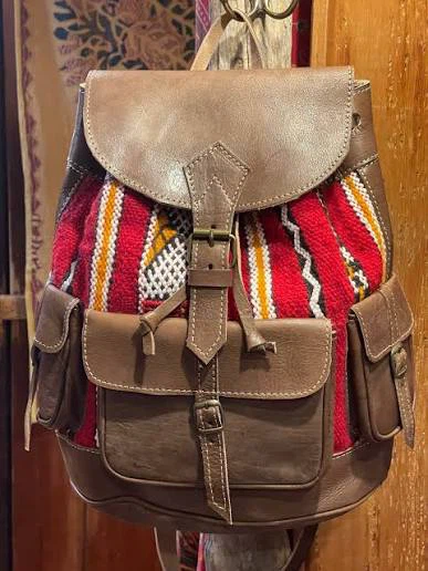 Woven Fabric and Leather Backpack