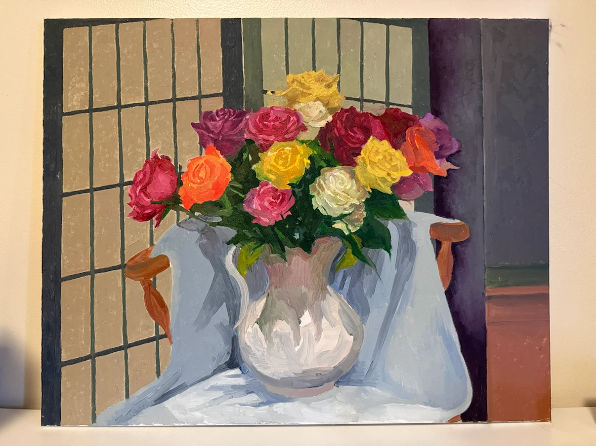 Oil Painting of Roses in a Pitcher 29x24