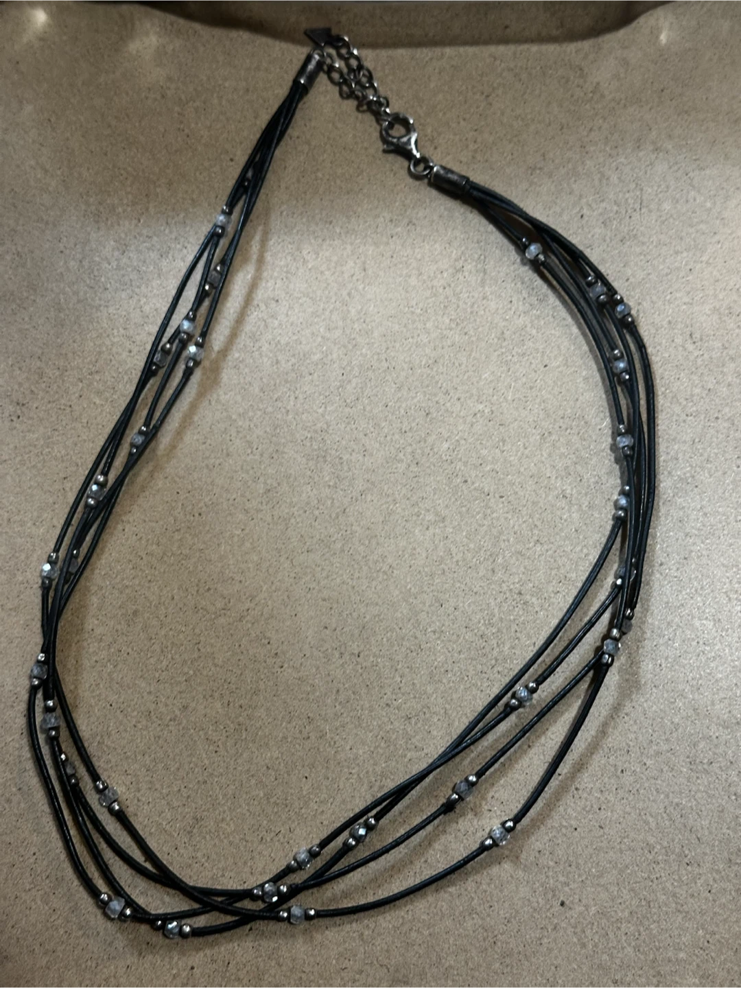 Silpada Sterling 925 Black Leather Cord 4 Strands Necklace