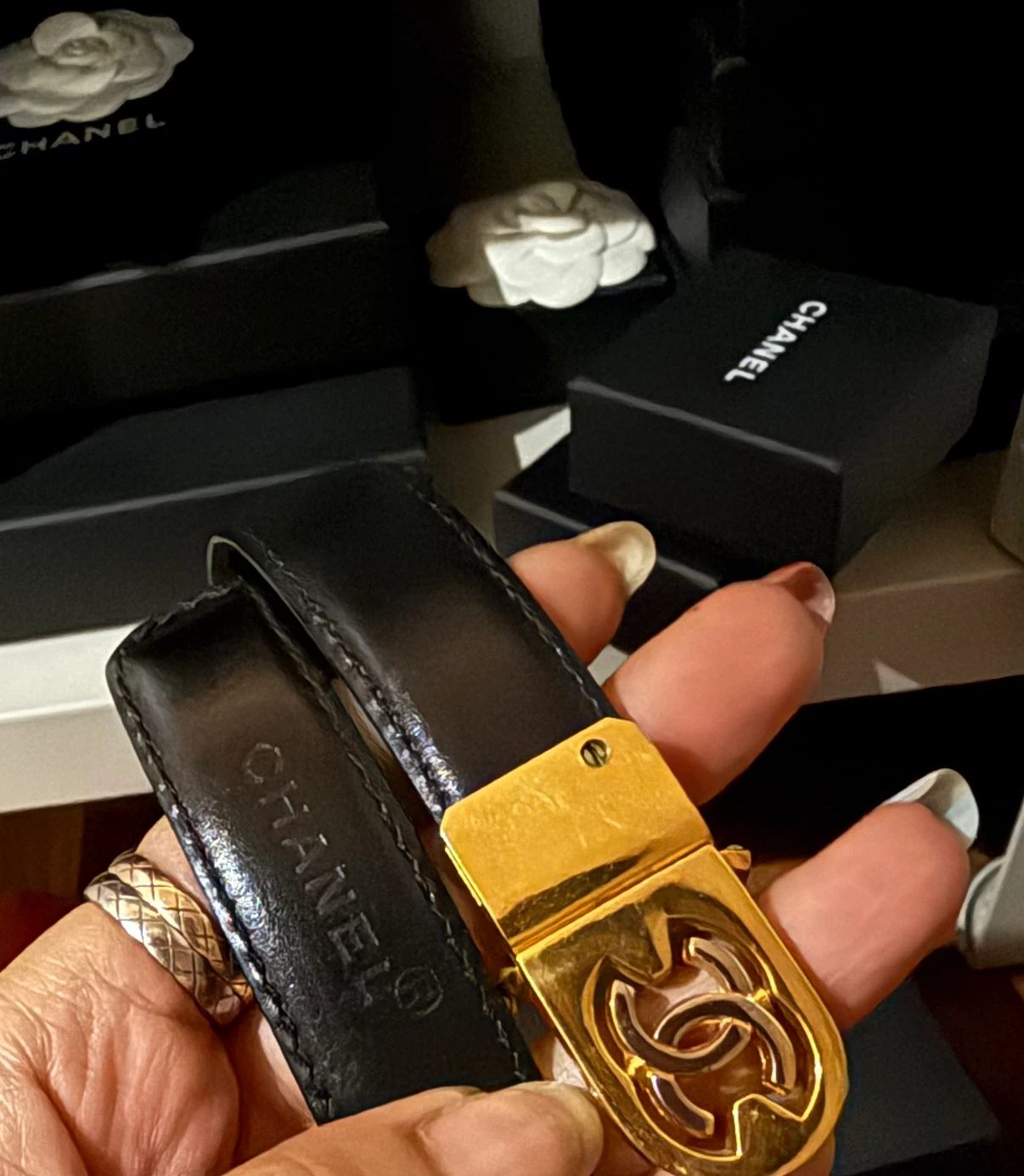Vintage Chanel Black Leather Belt