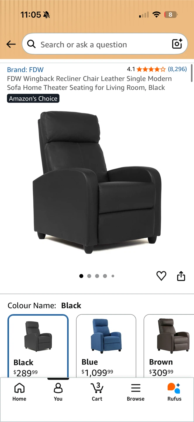 Black PU Leather Recliner Chair - photo 5