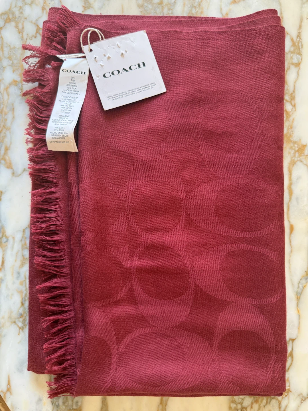 Coach Signature C Wrap Red Burgundy Scarf