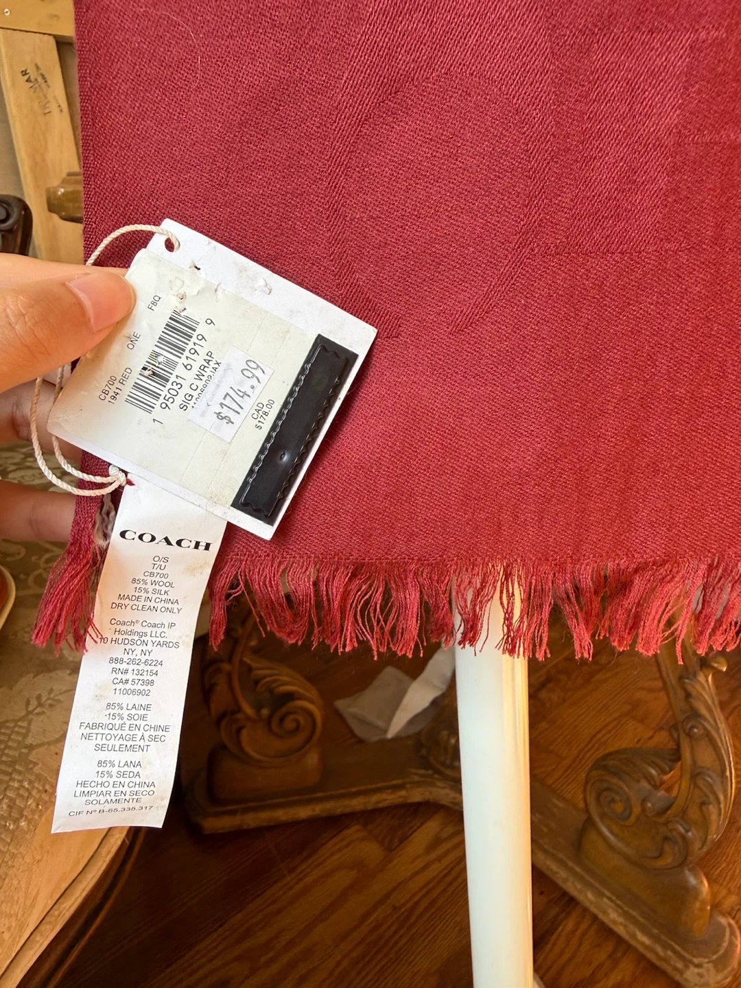 Coach Signature C Wrap Red Burgundy Scarf - photo 5