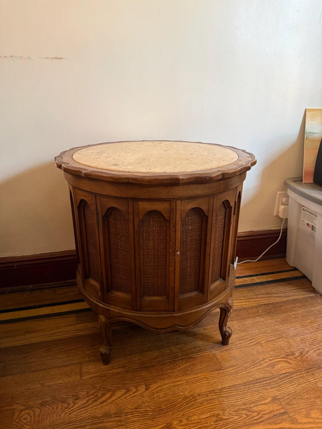 Vintage Wooden Side Table with Cane Accents - photo 2