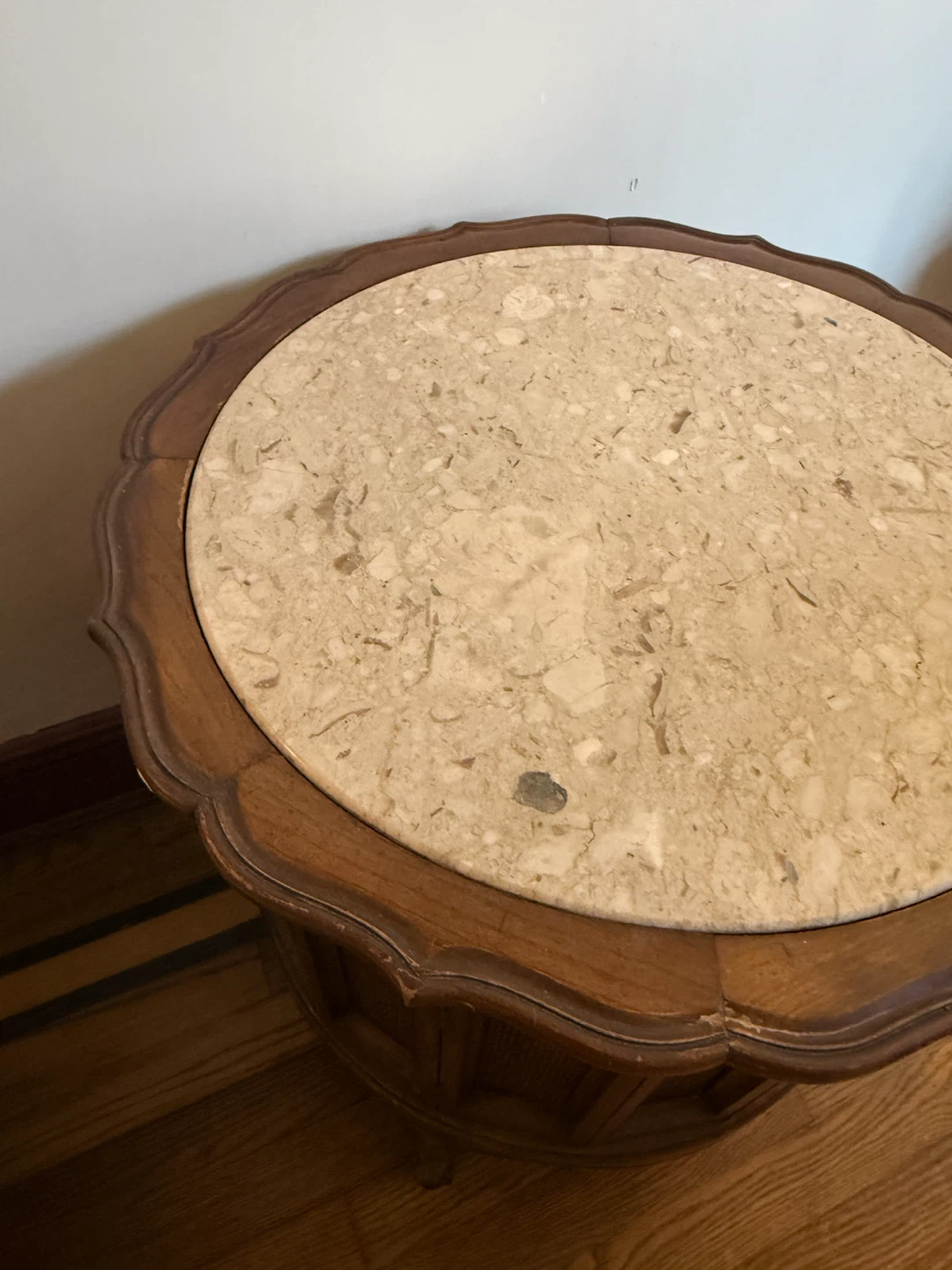 Vintage Wooden Side Table with Cane Accents - photo 3