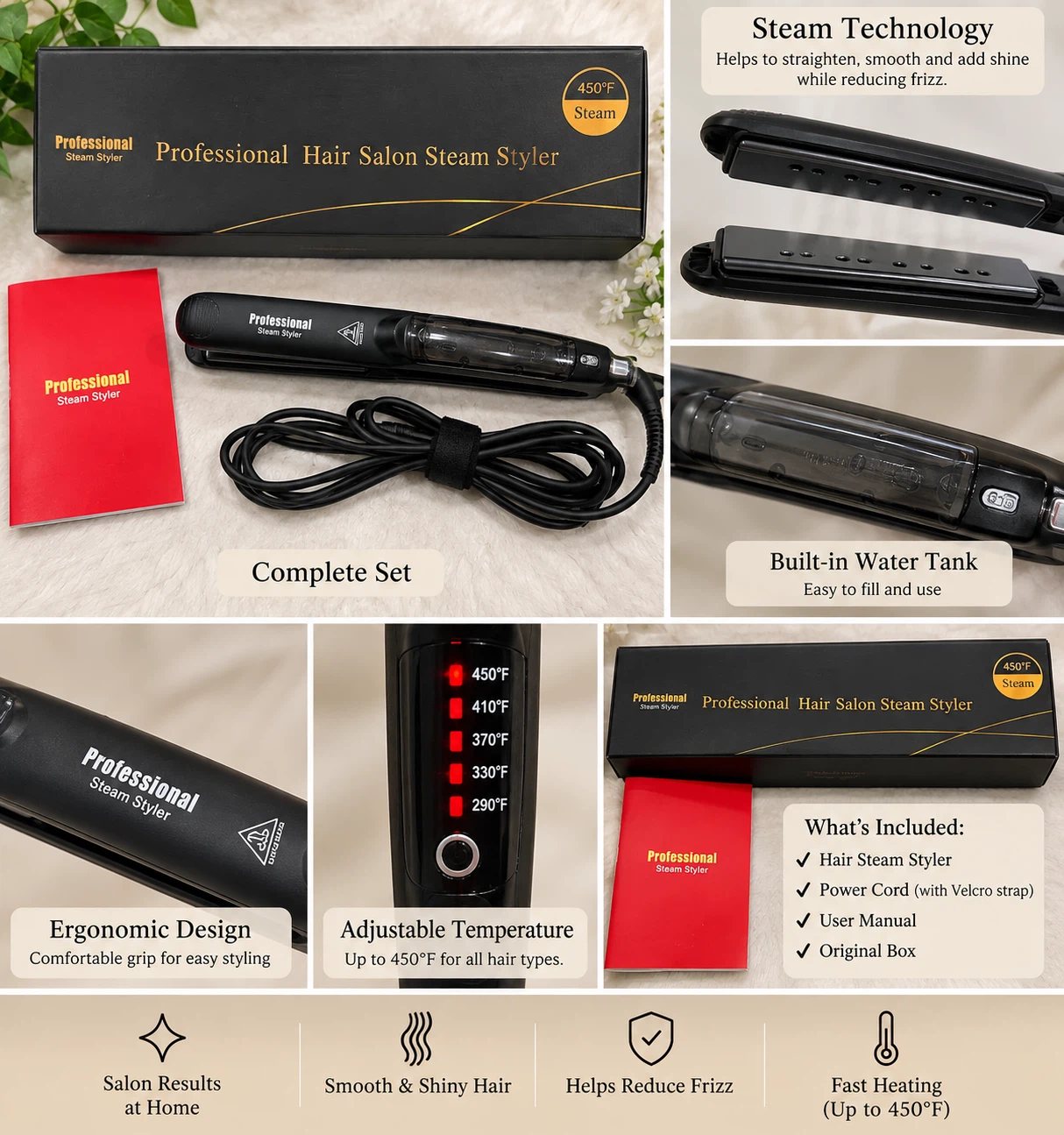 Professional Hair Salon Steam Styler Flat Iron - photo 2