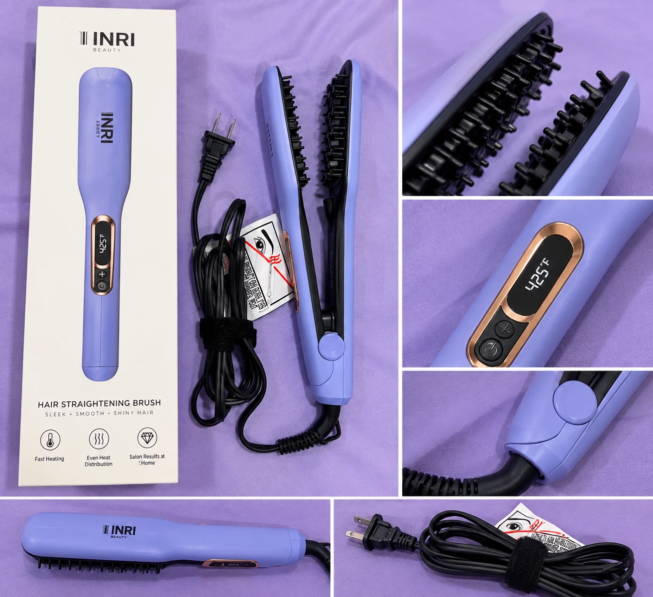 JINRI Professional Hair Straightener Brush - Purple - photo 2