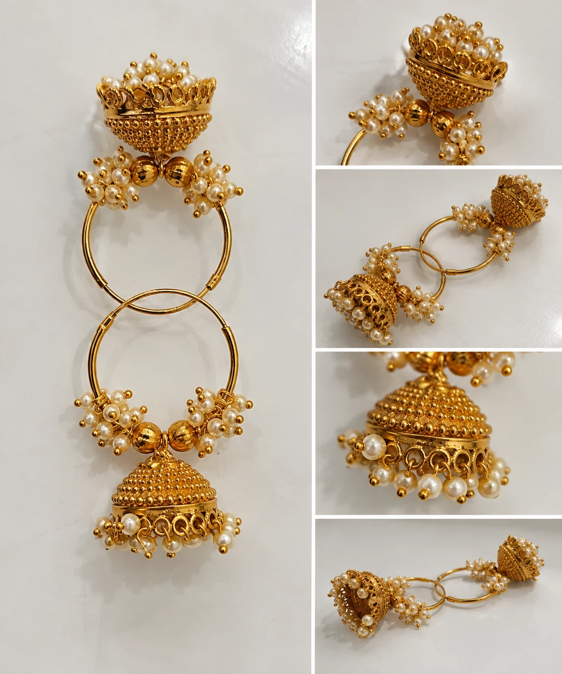 Gold Jhumka Earrings with Pearls - photo 2