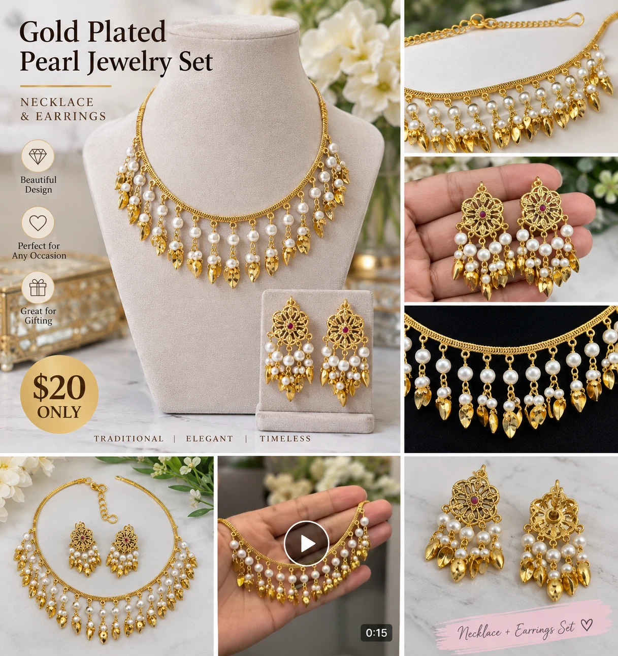 Gold Plated Pearl Jewellery Set