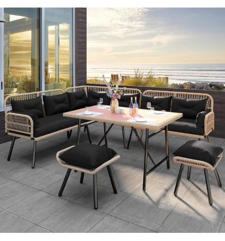 Outdoor Wicker Sectional Dining Set