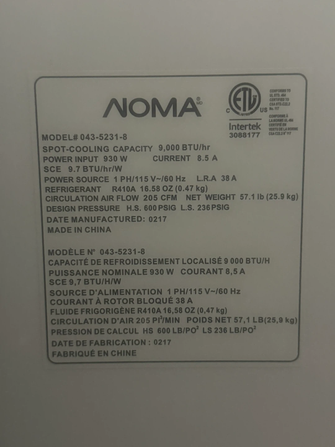 NOMA 9,000 BTU Portable Air Conditioner - photo 2